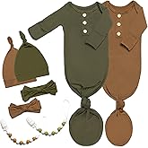 2PK Silky Soft Newborn Knotted Gown, Snuggly Infant Sleeper for Baby Girls, Sleepwear Set with Mittens, Bowknot, Clip and Hat