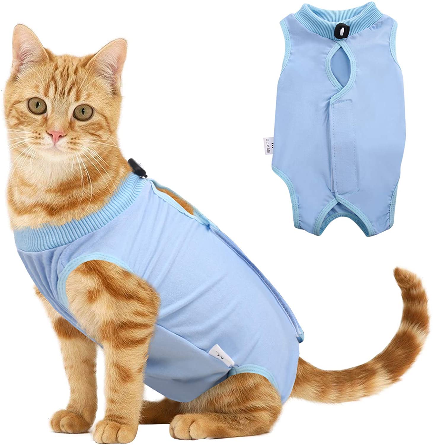Voarge Recovery Suit Cat, Cat Bodysuit After Surgery, Anti-Leaking, Prevent Licking After Surgery, Weaning and Keep Warm Recovery Cloth Suit for Cats Dogs, M, Blue