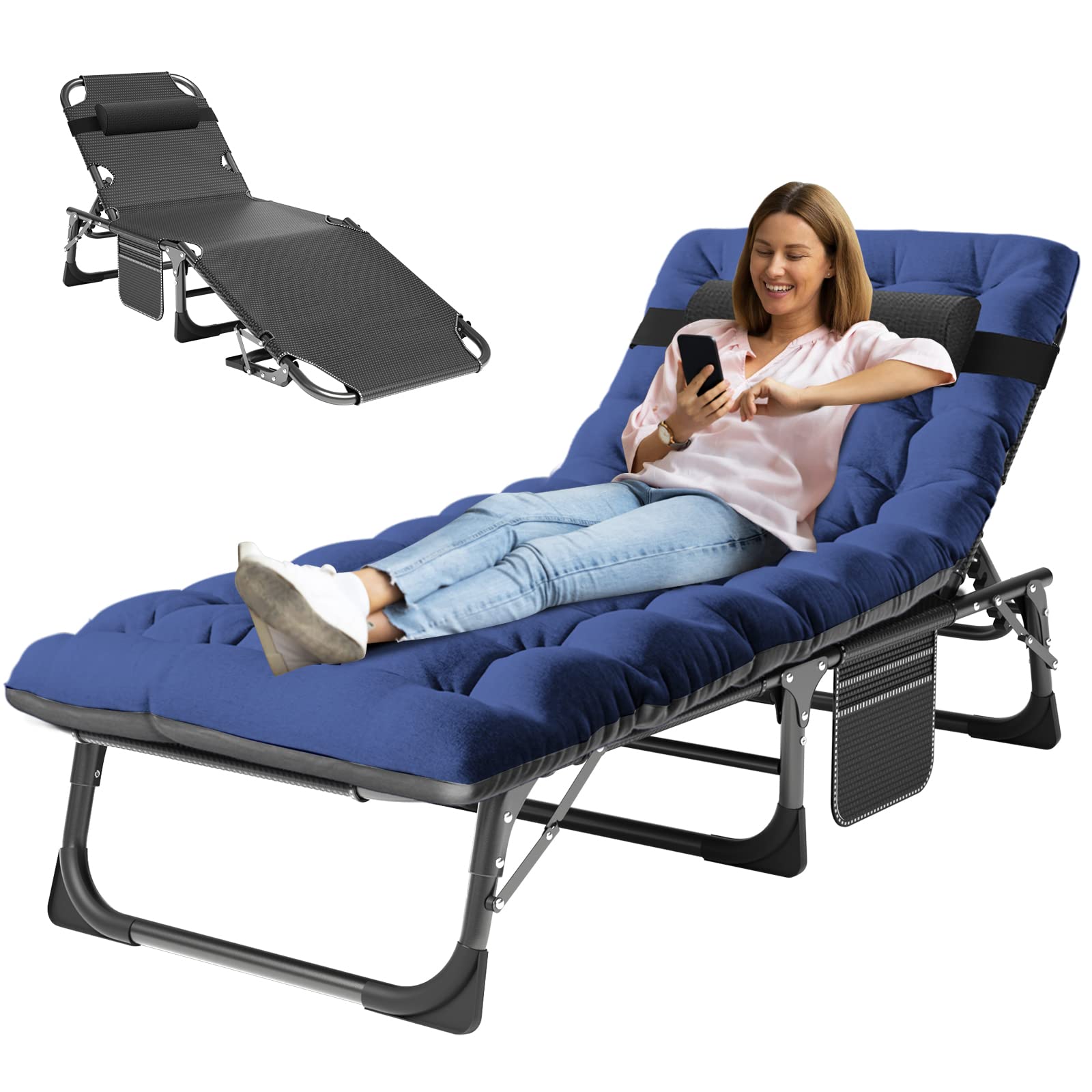 Photo 1 of **** CHECK COMMENTS/PHOTOS****. MOPHOTO Folding Chaise Lounge Chair 5-Position, Folding Cot, Heavy Duty Patio Chaise Lounges for Outside, Poolside, Beach, Lawn, Camping