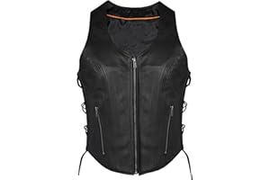 EXCELSIOR INTERNATIONAL Ladies Womens Solid Soft Leather Biker Motorcycle Vest Black Concealed Carry