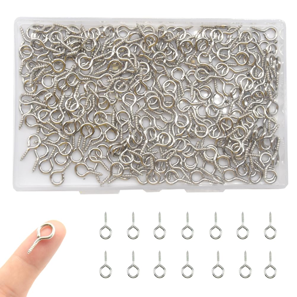 CEEYSEE 300 Pcs Small Eye Screws 9 x 19mm Mini Screw Eye Pin Peg Self Tapping Screws Hooks Ring for Arts Crafts Projects (YJY2) — image 1