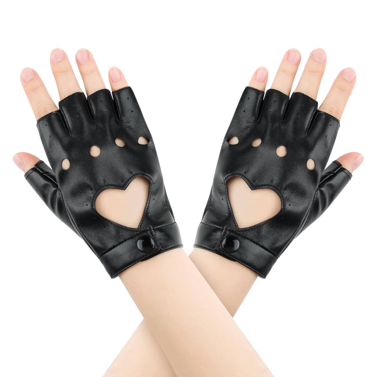 1 Pair Half Finger Leather Gloves, Fingerless Hollow Out Punk PU Leather Gloves, Stylish Black Gothic Dazzle Cool Gloves, Woman Cosplay Performance Accessories for Dancing, Hip Hop, Rock, Motorcycle