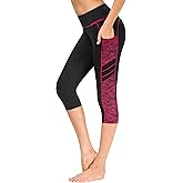 Sugar Pocket Women's Capris Tights Workout Running Leggings Yoga Pants M(BK/ROSE)