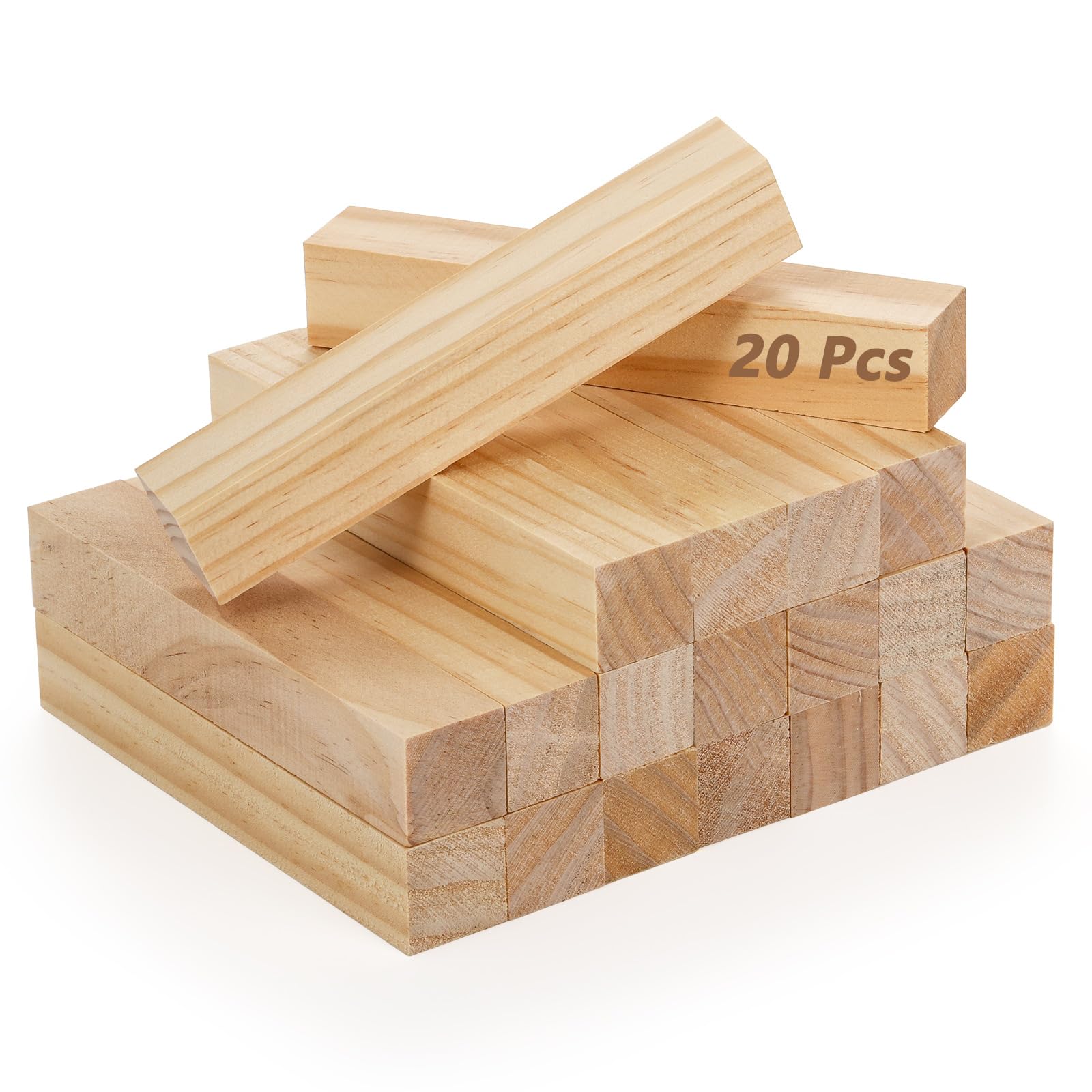 YOUEON 20 Pack Wood Blocks for Carving, 6 x 1 x 1 Inch Unfinished Wooden Blocks for Arts and Crafts, Pinewood Carving Blanks, Whittling Wood Sticks for Beginner or Expert Carvers,DIY Projects