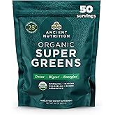 Ancient Nutrition Super Greens Powder, Organic Superfood Powder with Probiotics Made with Spirulina, Chlorella, Matcha, and Digestive Enzymes, 50 Servings, 14.1 oz