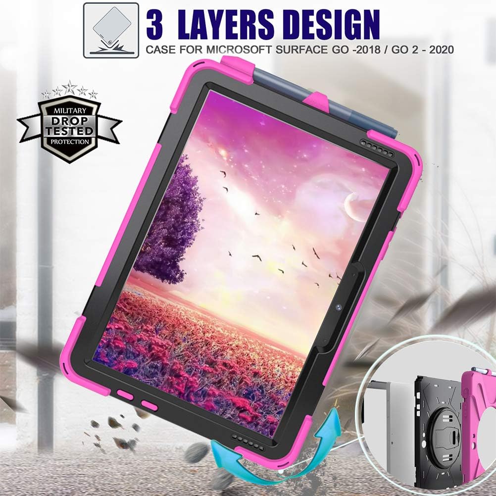 Sfulatdc Compatible with Surface Go Case,Shockproof Heavy Duty Rugged Full Body Cover with Strap and Kickstand for Microsoft Surface Go 4/3/2/1 Pink - Image 3