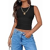 ZESICA Womens Summer Tank Tops 2026 Sleeveless Crewneck Knit Slim Fitted Side Ruched Casual Basic Shirt