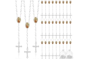 TAIYIN 36 Pcs Wooden Bead Rosary Necklace with Crucifix and Our Lady of Guadalupe Scented First Communion Rosary with 36 Organza Bags Baptism Favors Catholic Gift for Men Women