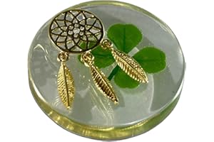 KIN-HEBI Real Four Leaf Clover Good Luck Pocket Token, Preserved, 1.25”, Including Metal Ornament (Dream Catcher)