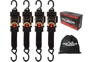 Porotmotor 4 Pack Retractable Ratchet Straps (2" × 10'), 3000LBS Break Strength Self Retracting Ratchet Straps Heavy Duty Retractable Tie Down Straps for Motorcycle, Trailers, Boats, ATVs, UTVs