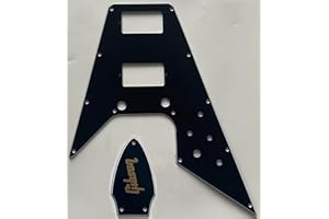 DTYBERXZ For Fit Gibson Flying V + Gold "Logo"Truss Rod Cover Guitar Pickguard (3 Ply Black)