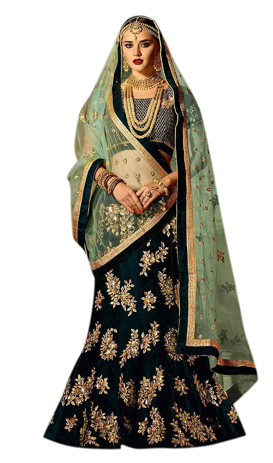 varudi fashion women's dark green silk lehenga choli (gc1_green_freesize)