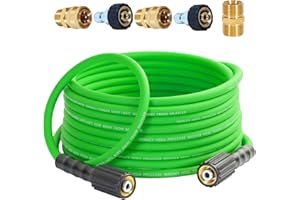 TOOLCY Flexible Pressure Washer Hose 25FT, 1/4 in. x 3300 PSI Kink Resistant Power Washer Hose with 3/8" QC Kit, Upgraded Pressure Washing Replacement Hose with Brass M22-14mm Fitting