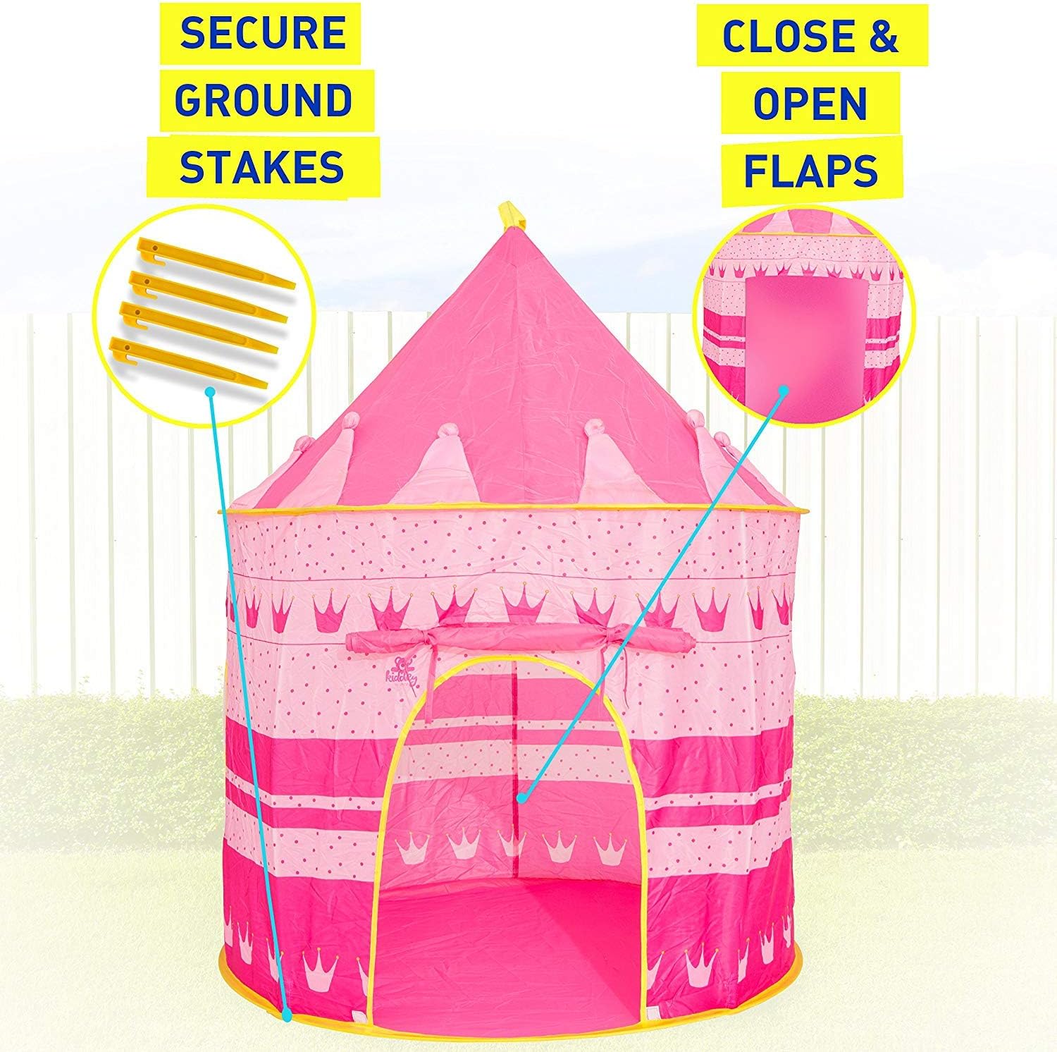 Kiddey Princess Castle Kids Play Tent - Indoor/Outdoor Pink Children Playhouse Christmas gifts for kids Boys/Girls, Easy Set up and Storage,