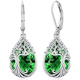 Odinstone Tree of Life Dangle Drop Earrings 925 Sterling Silver Dainty Teardrop Gemstone Birthstone Earring Hypoallergenic Jewelry Birthday Gifts for Women/Mother/Mom/Her