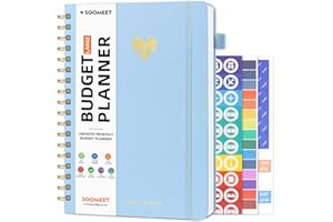 Soomeet Budget Planner - 7" x 10" Monthly Bill Organizer with Pockets, Undated Finance Planner with Expense Tracker Notebook, Budgeting Journal and Budget Book to Take Control of Your Money - Sky Blue