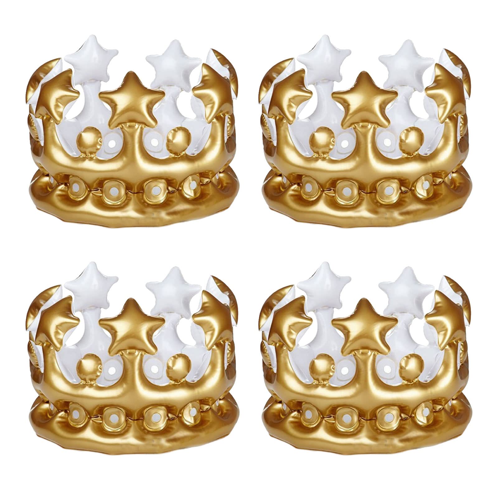 TSHAOUN 4-Pack Inflatable Crowns, Kings & Queens Crowns, Queen's Crown Hen Party Decorations, Carnival Costume Accessory (Golden)
