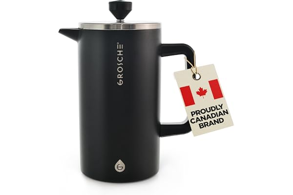 GROSCHE Dublin Stainless Steel French Press Coffee Maker, 18/8 Double Walled Stainless Steel French Press including Measureme