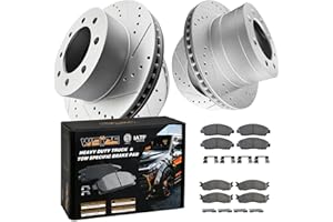 WEIZE Front and Rear Truck & Tow Brake Kit, Carbon Fiber Ceramic Brake Pads & Drilled/Slotted Brake Rotors, OE for Dodge Ram 2500 3500 2003-2008, 13.91" Front Rotor