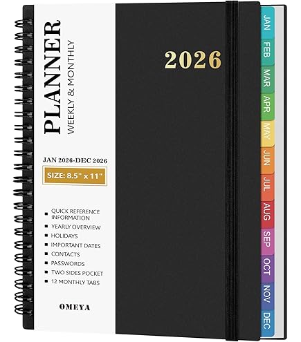 Agenda 2026 Reliure Spirale Hebdomadaire Et Mensuel - Format 21.5x16.6cm, Onglets Mensuels, Motif Ciel étoilé