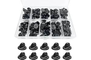DUFEIMOY 150Pcs Black Rubber Pin Backs Locking, Locking Pin Backs with Storage Case, Pin Backs Pin Keepers for Brooch Tie Hat Badge Insignia, Silicone Pin Locks