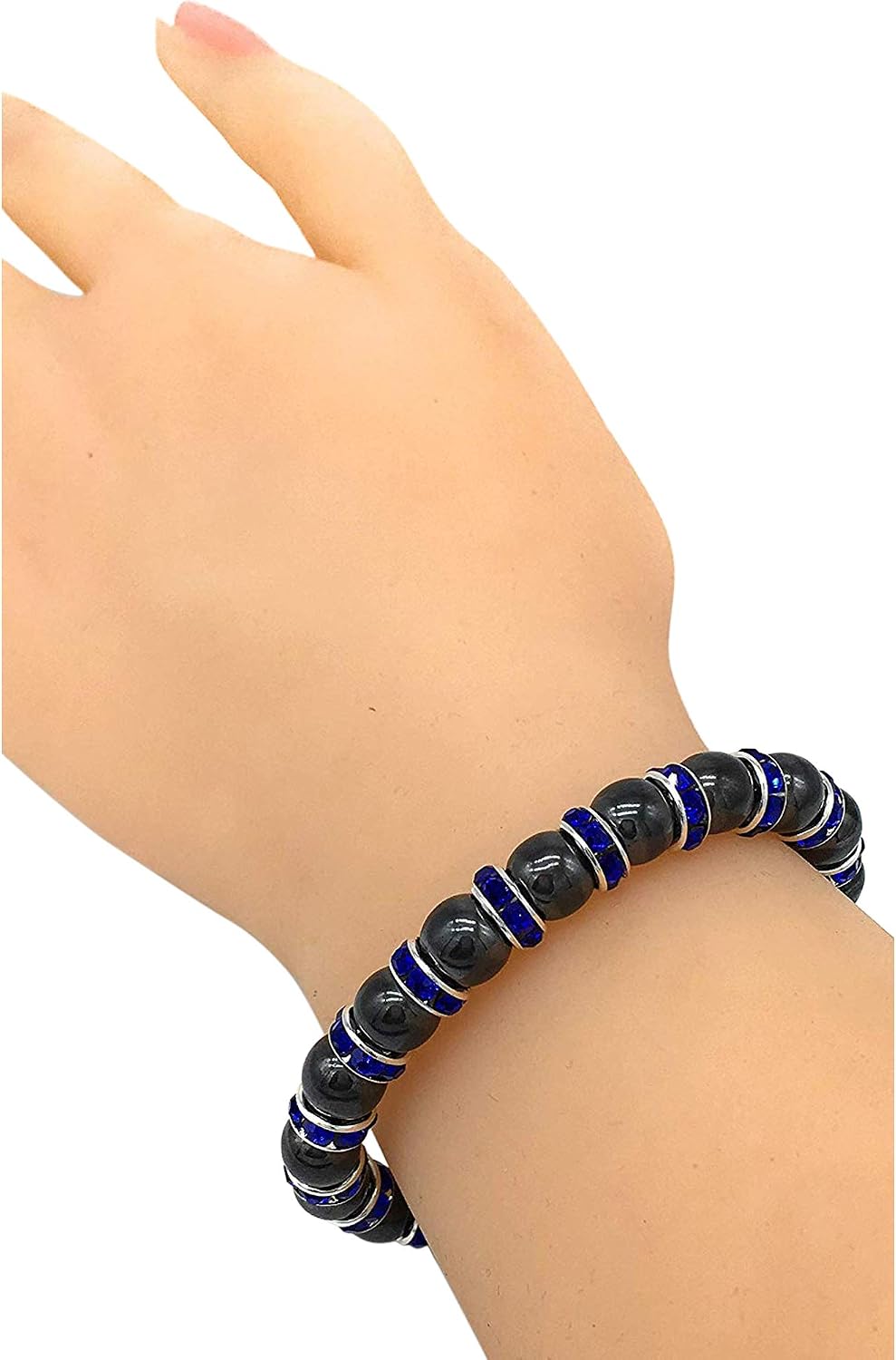 Helena Rose Bracelet, Black Tourmaline Gemstones with Sparkling Blue Rhinestone Crystals, Spiritual Bangle for Men & Women - Image 4