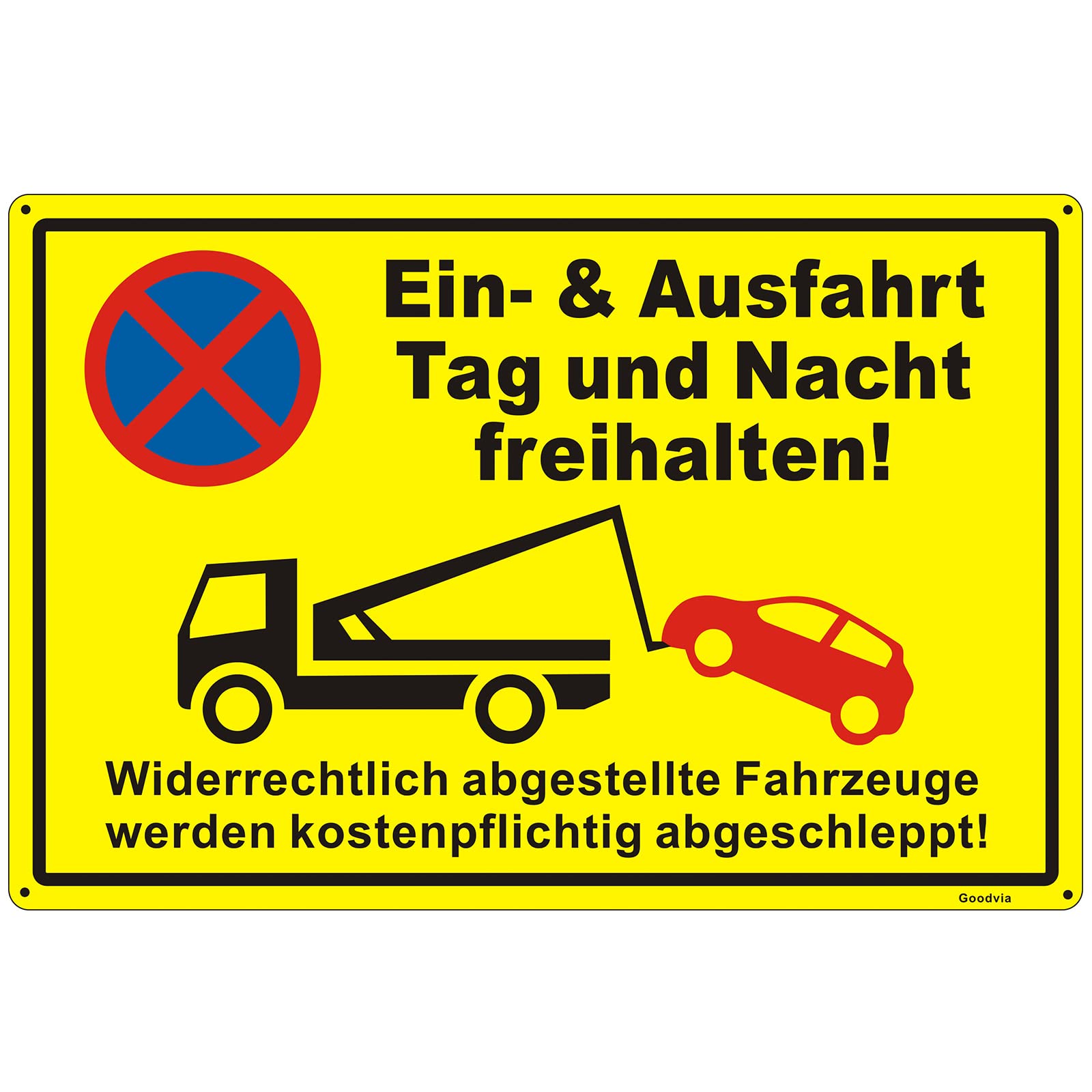 Goodvia Ein und Ausfahrt Freihalten Sign, Metal, Reflective, 45 x 30 cm, Parken Verboten Ein& Ausfahrt Tag und Nacht Freihalten Einfahrt Freihalten Alu Large