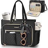 Teacher Tote Bag for Women,Multi-Pocket Laptop & Nurse Work Bag with Cup Holder,Structured Business Briefcase Computer Purse