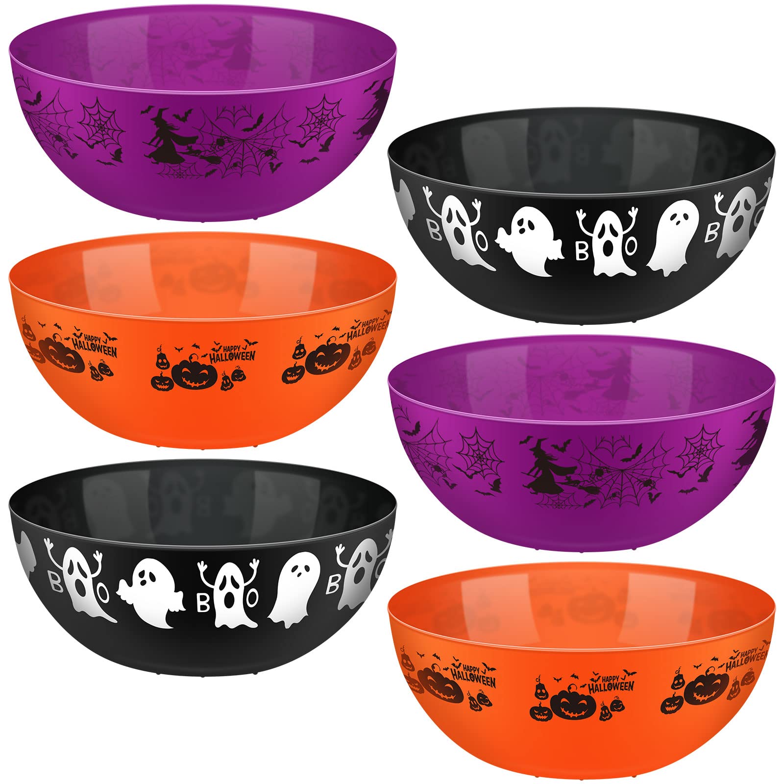 Photo 1 of Funtery 6 Pcs Halloween Candy Bowl Ghost Pumpkin Bat Large Plastic Trick Treat Candy Serving Bowls Halloween Ghost Pumpkin Bat Holders Tableware Party Supplies Decorations