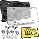 Aootf License Plate Protector- Clear Novelty Number Plate Cover with Silicone Car Tag Frame, Unbreakable Cover to Protect Front or Back License Plate with Screws,Caps