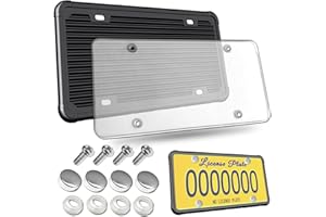 Aootf License Plate Protector- Clear Novelty Number Plate Cover with Silicone Car Tag Frame, Unbreakable Cover to Protect Front or Back License Plate with Screws,Caps