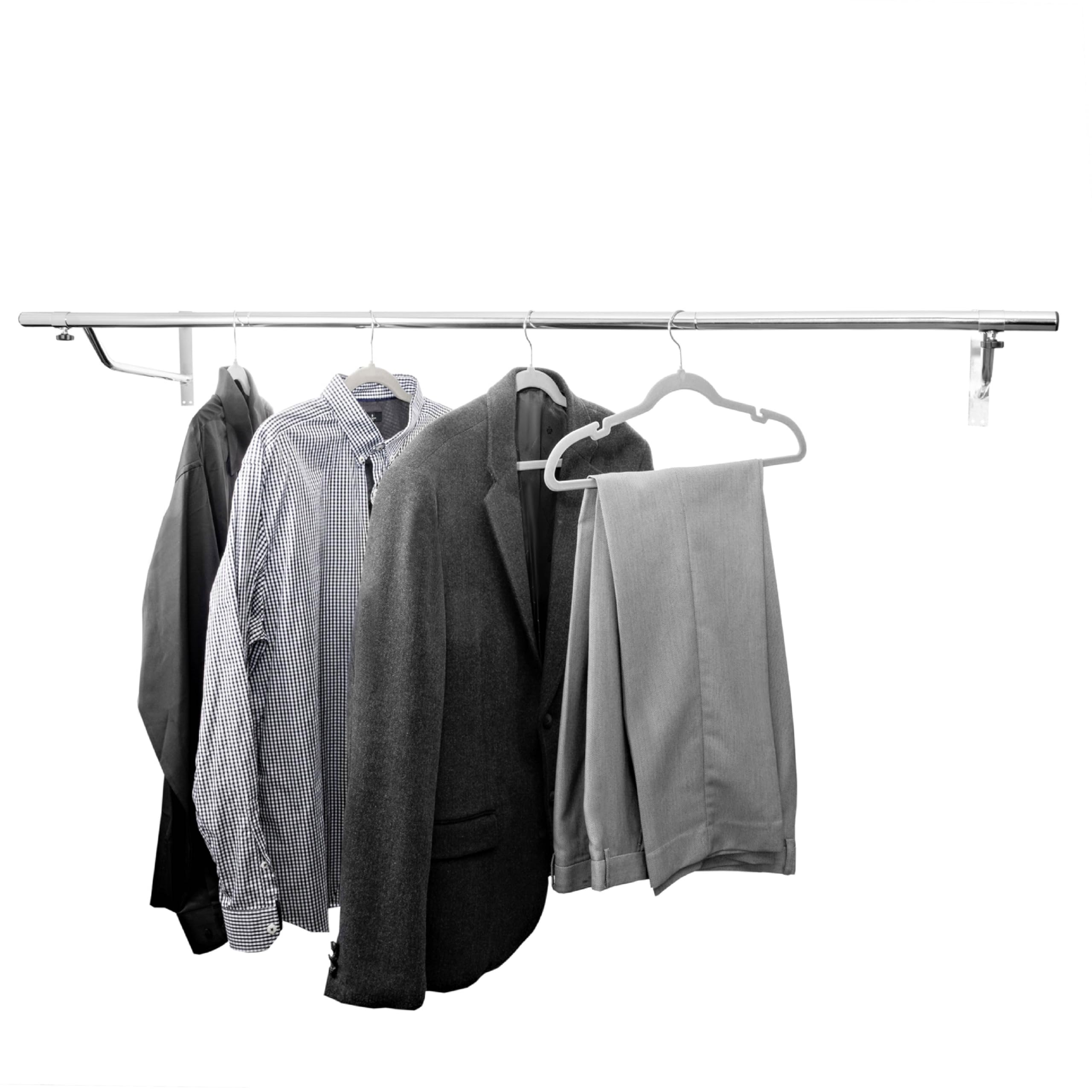 House of Home Heavy Duty Wall Mounted Clothes Rail – 5ft Chrome Hanging Wardrobe Rail. Strong Metal Wall Rail for Clothes Storage & Organisation. Ideal for Coats, Shirts, Jackets & Accessories — image 1