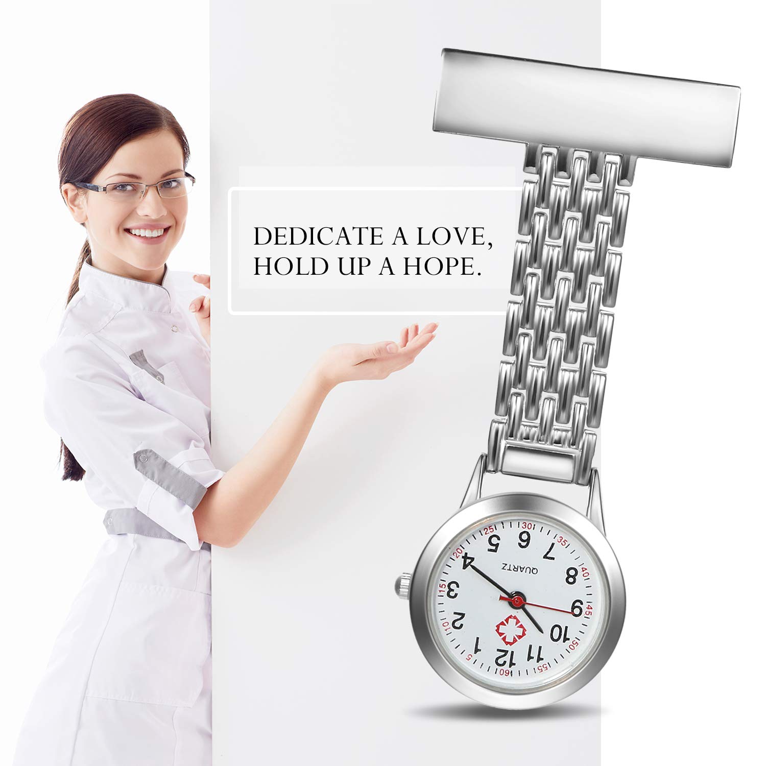 Nurse Watch with Second Hand for Women and Men 1-5 Pack Simple Classic Nurses Doctors Paramedic Tunic Lapel Pin-on Brooch Quartz Fob Watch Large Arabic Numeral Mark