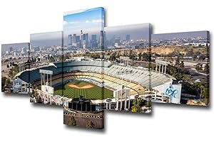 TUMOVO Los Angeles, California - The Famous Dodger Stadium with Downtown LA in the Background Pictures for Living Room 5 Piece Canvas Wall Art Modern Artwork Home Decor Stretched Ready to Hang - 50''Wx24''H