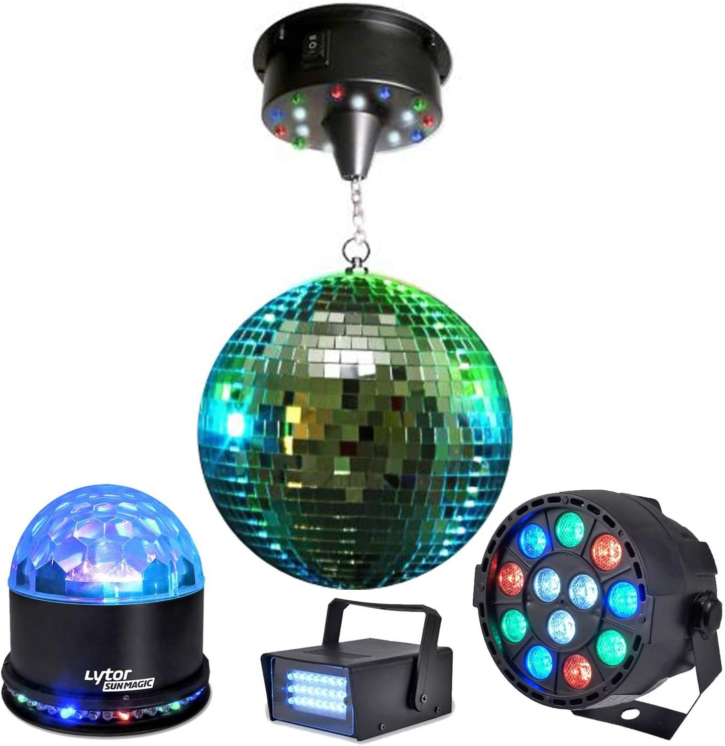Mini Strobe Light Disco Ball 20 cm + + + par-mini-rgbw Sunmagic Pack