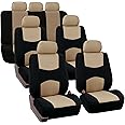FH Group Flat Cloth Full Set Car Seat Covers Three Row 7 Seater - Universal Fit for Cars, Trucks & SUVs Beige