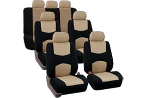 FH Group Flat Cloth Full Set Car Seat Covers Three Row 7 Seater - Universal Fit for Cars, Trucks & SUVs Beige
