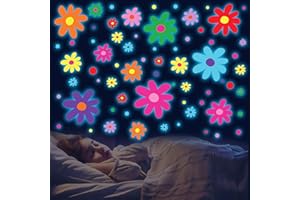 HSDSH Glow in The Dark Big Daisy Wall Decals，Glowing Luminous Daisy Wall Stickers Colorful Removable self-Adhesive Boho Flower Decals for Girls Bedroom Kids Baby Nursery Living Room Decor