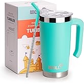 Mollcity Kids Tumbler with Handle 20 oz Insulated Travel Cup with Lid and Straw -Reusable Stainless Steel Vacuum Mug for Kids Girls with Silicone Pad (Teal)