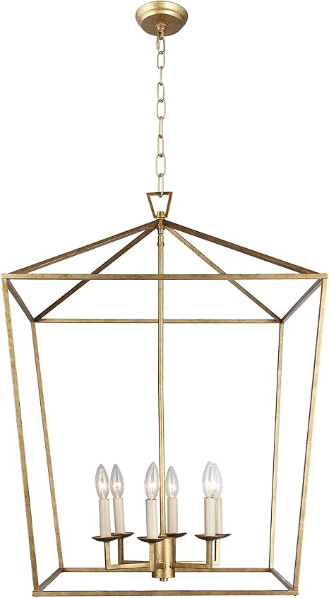 W24 X H34 6 Light Steel Cage Large Lantern Iron Art Design