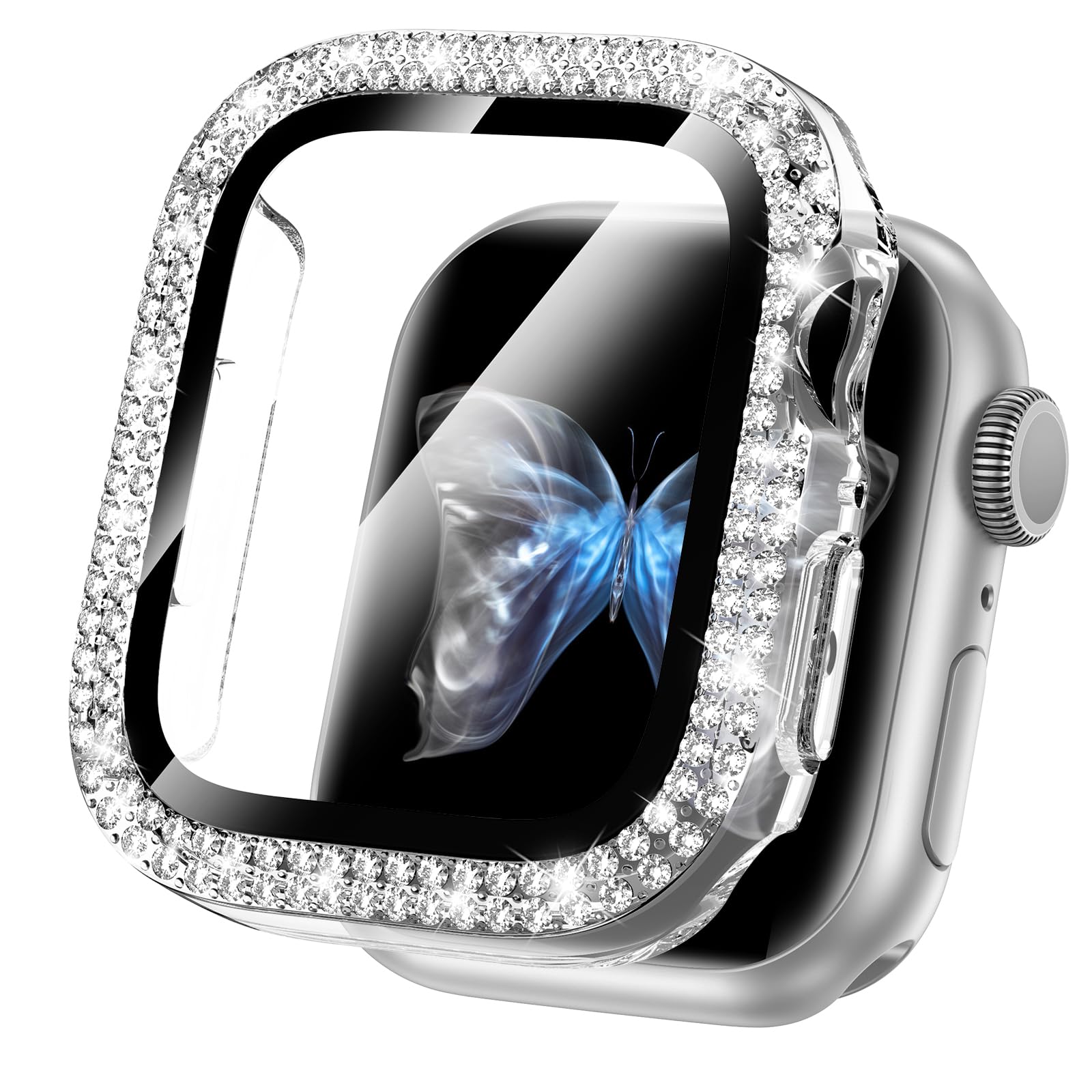 Goton 45mm Bling Case Compatible for Apple Watch Series 9/8/7 Screen Protector 45 mm for Women, Glitter Diamond Rhinestone Face Cover for iWatch Accessories