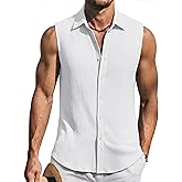 COOFANDY Men's Summer Sleeveless Shirts Beach Knit Tank Top Button Up Casual Tank Shirt Vacation Tops