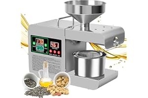 HUATOL Electric Oil Press Machine 820W Automatic Oil Press Extractor Organic Oil Expeller Household Commercial Grade Stainless Steel Oil Press Machine 40-240℃ Temperature Adjustable