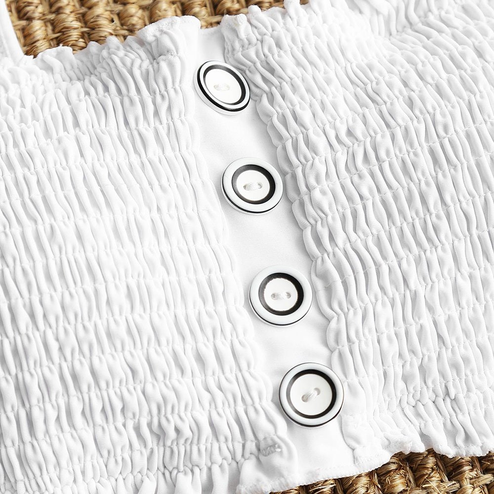 hannea smocked frayed hem bikini top with thong bottoms