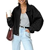 Kissonic Women's Oversized Jackets Faux Suede Bomber Jacket Lapel Pilot Cropped Casual Coat for Streetwear Outerwear