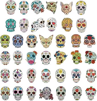 Phogary 40 Hojas Tatuajes De Calaveras Para Ninos Tatuaje De Cara Arte De Cuerpo Temporal De Halloween Para El Dia De Los Muertos Tatuajes Falsos De Rosa Roja Calavera De Azucar Amazon Es