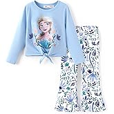 DISNEY Frozen Princess Minnie Stitch Girl Clothes Long Sleeve Knot Front Sweatshirt Flare Pants Fall 2 Piece Outfit 2-9Y