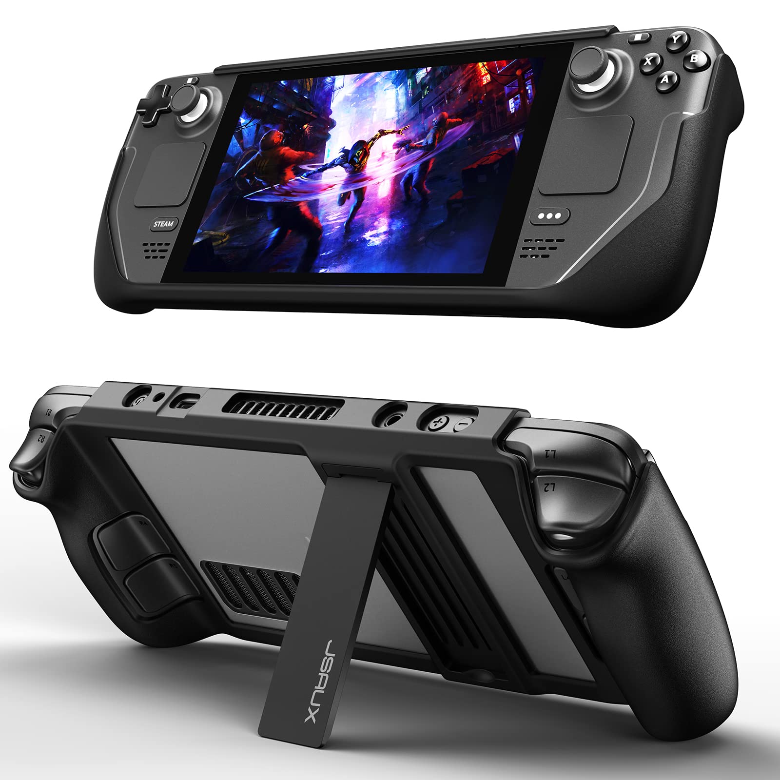 JSAUX Kickstand Protective Case for Valve Steam Deck, PC0102 TPU Cover Protector with Stand Base Compatible with Shock-Absorption, Non-Slip and Anti-Scratch Design