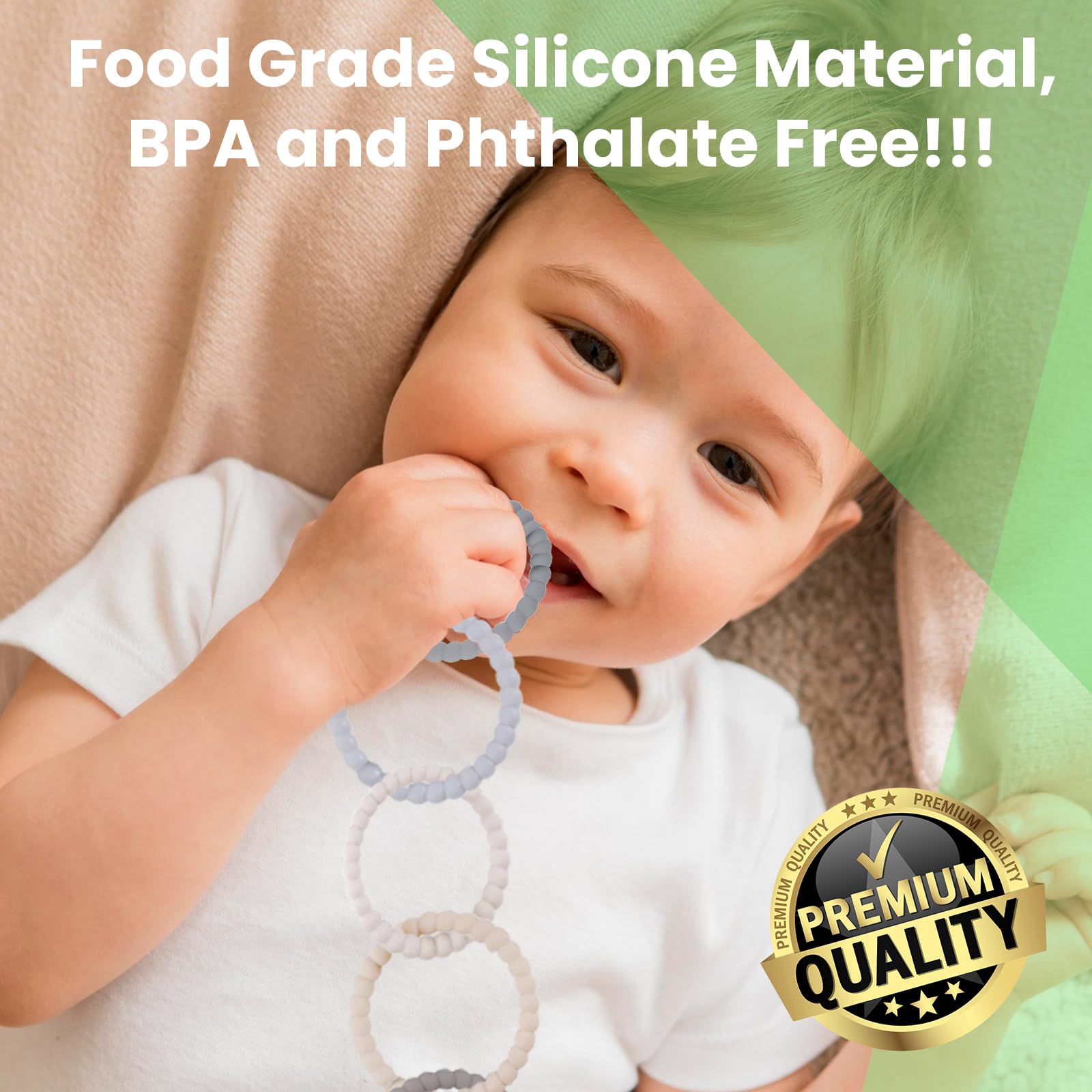 Silicone Sensory Teether Rings with Clip