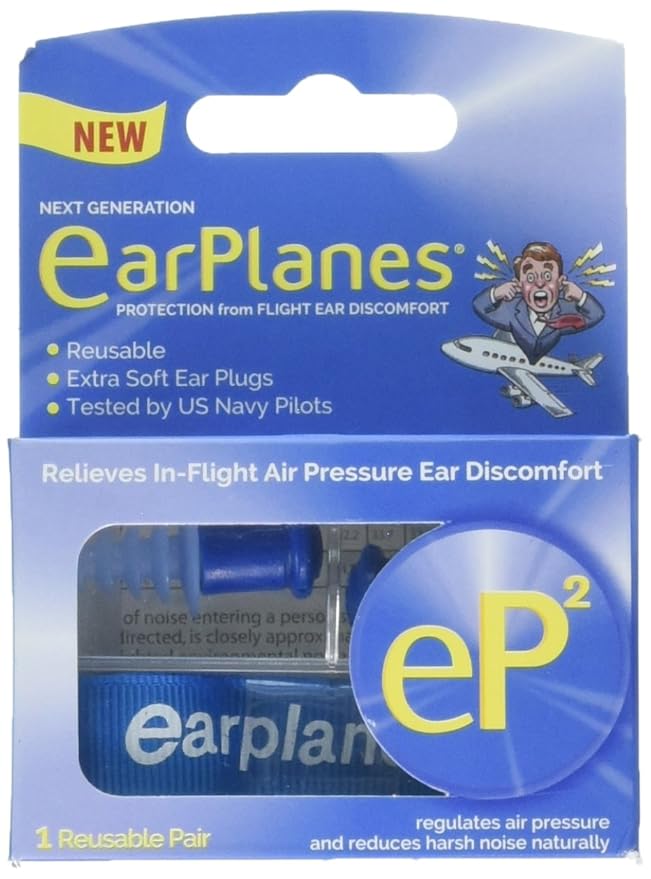 EarPlanes eP2 Reusable Earplugs 1 Pair, Travel Case, Extra Soft